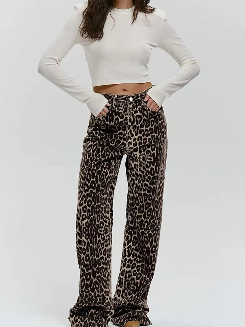 Kim™ - Leopard Denim Straight Jeans